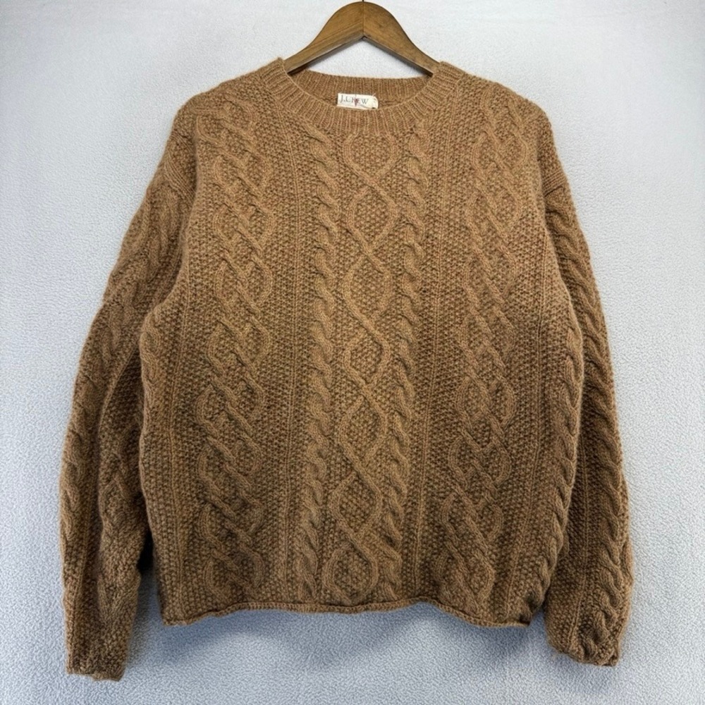 Vintage J Cew Sweater men's Small Brown Fisherman Chunky Cable Knit Wool 90s